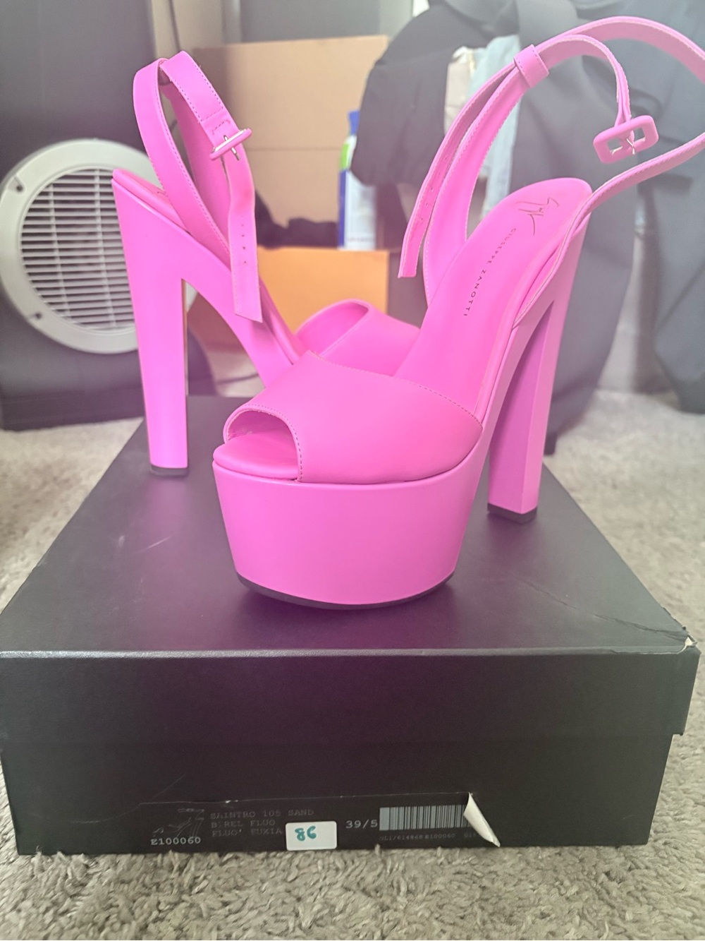 Giuseppe Zanotti Neon Pink Platform Slingback Heels